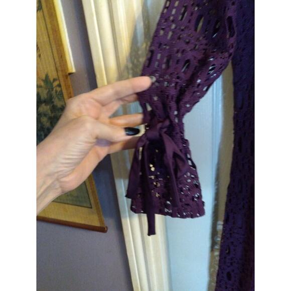 R&K Dress Purple Crocheted Ribbon Bell Sleeves Sz 10 Boho Fairy Festival - Picture 3 of 9